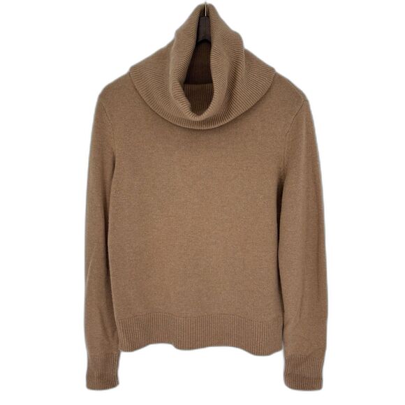 Ralph Lauren Women’s L Sweater Black Label Cashmere Funnel Turtleneck Camel Tan